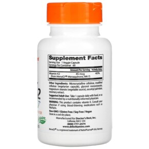 Thành phần vi chất của Doctor's Best Natural Vitamin K2 MK-7 with MenaQ7 45 mcg 60 Veggie Caps 753950001985