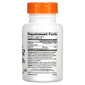 Thành phần vi chất của Doctor's Best Natural Vitamin K2 MK-7 with MenaQ7 plus D3 180 mcg 60 Veggie Caps 753950004047