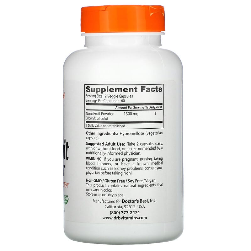 Doctor's Best Noni Fruit Powder 650 mg 120 Veggie Caps 2 Thành phần vi chất của Doctor's Best Noni Fruit Powder 650 mg 120 Veggie Caps 753950000964