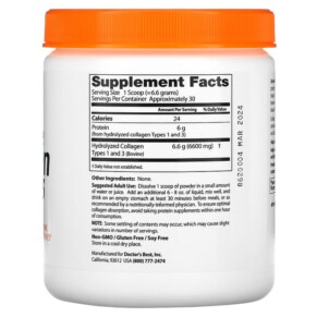 Thành phần vi chất của Doctor's Best Pure Collagen Types 1 and 3 Powder 7.1 oz (200 g) 753950002036