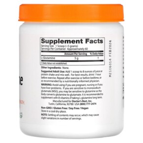 Thành phần vi chất của Doctor's Best Pure L-Glutamine Powder 10.6 oz (300 g) 753950004917