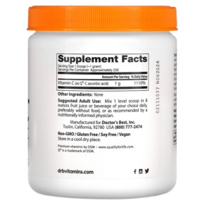 Thành phần vi chất của Doctor's Best Pure Vitamin C Powder with Q-C 8.8 oz (250 g) 753950003330