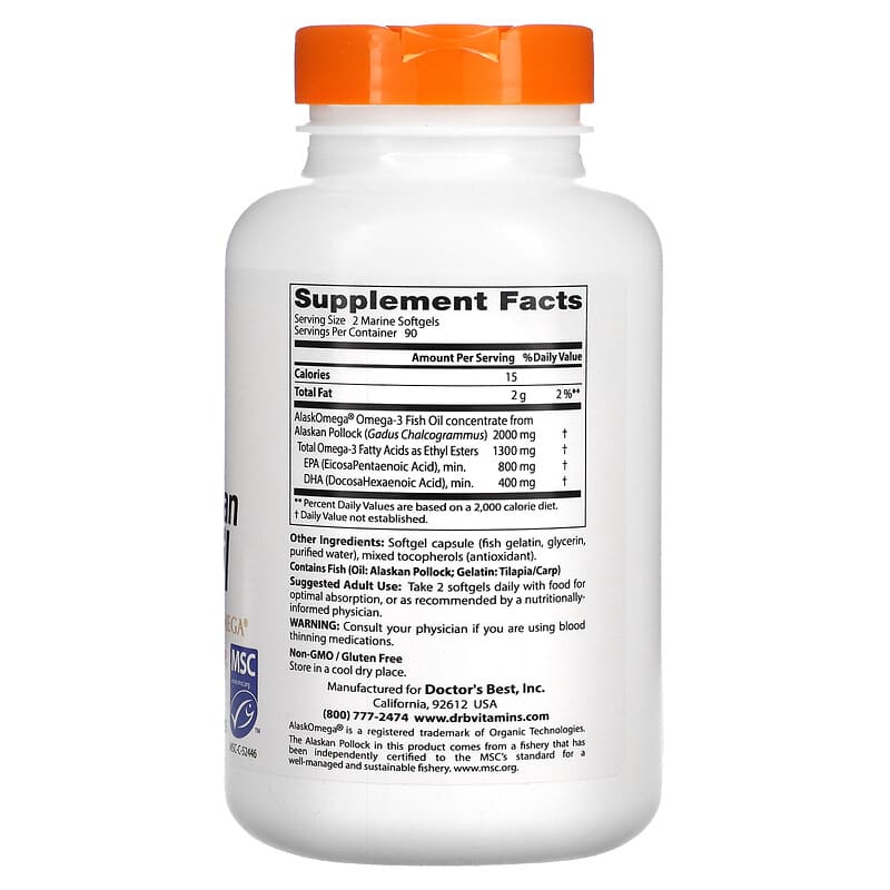 Doctor's Best Pure Wild Alaskan Fish Oil with AlaskOmega 1.000 mg 180 Marine Softgels 2 Thành phần vi chất của Doctor's Best Pure Wild Alaskan Fish Oil with AlaskOmega 1.000 mg 180 Marine Softgels 753950004177