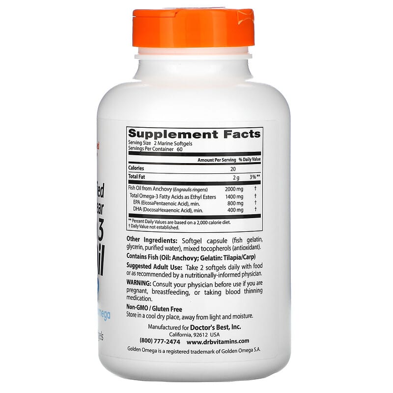 Doctor's Best Purified & Clear Omega 3 Fish Oil with Goldenomega 1.000 mg 120 Marine Softgels 2 Thành phần vi chất của Doctor's Best Purified & Clear Omega 3 Fish Oil with Goldenomega 1.000 mg 120 Marine Softgels 753950004788