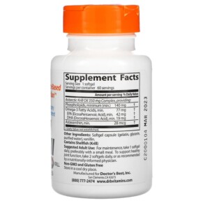 Thành phần vi chất của Doctor's Best Real Krill 350 mg 60 Softgel 753950002241