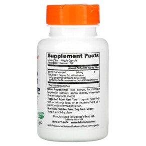 Thành phần vi chất của Doctor's Best Resveratrol French Red Wine Grape Extract 60 mg 90 Veggie Caps 753950000582
