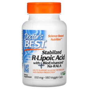 Thực phẩm chức năng Doctor's Best Stabilized R-Lipoic Acid with BioEnhanced Na-RALA 100 mg 180 Veggie Caps 753950002296