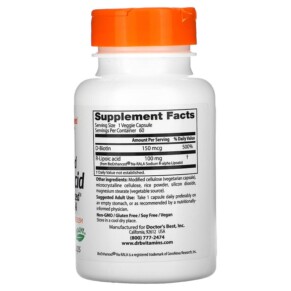 Thành phần vi chất của Doctor's Best Stabilized R-Lipoic Acid with BioEnhanced Na-RALA 100 mg 60 Veggie Caps 753950001237