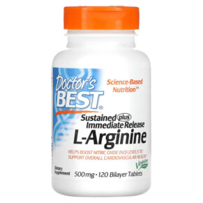 Thực phẩm chức năng Doctor's Best Sustained Plus Immediate Release L-Arginine 500 mg 120 Bilayer Tablets 753950002005