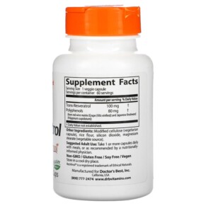 Thành phần vi chất của Doctor's Best Trans-Resveratrol 100 with ResVinol 100 mg 60 Veggie Caps 753950001718