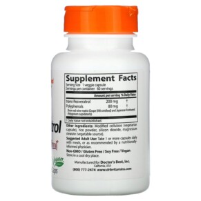 Thành phần vi chất của Doctor's Best Trans-Resveratrol 200 with Resvinol 200 mg 60 Veggie Caps 753950002111