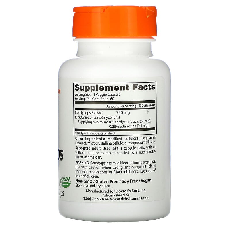 Doctor's Best Ultra Cordyceps 750 mg 60 Veggie Caps 2 Thành phần vi chất của Doctor's Best Ultra Cordyceps 750 mg 60 Veggie Caps 753950001039