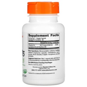 Thành phần vi chất của Doctor's Best Vegan D3 with Vitashine D3 2.500 IU 60 Veggie Caps 753950003026