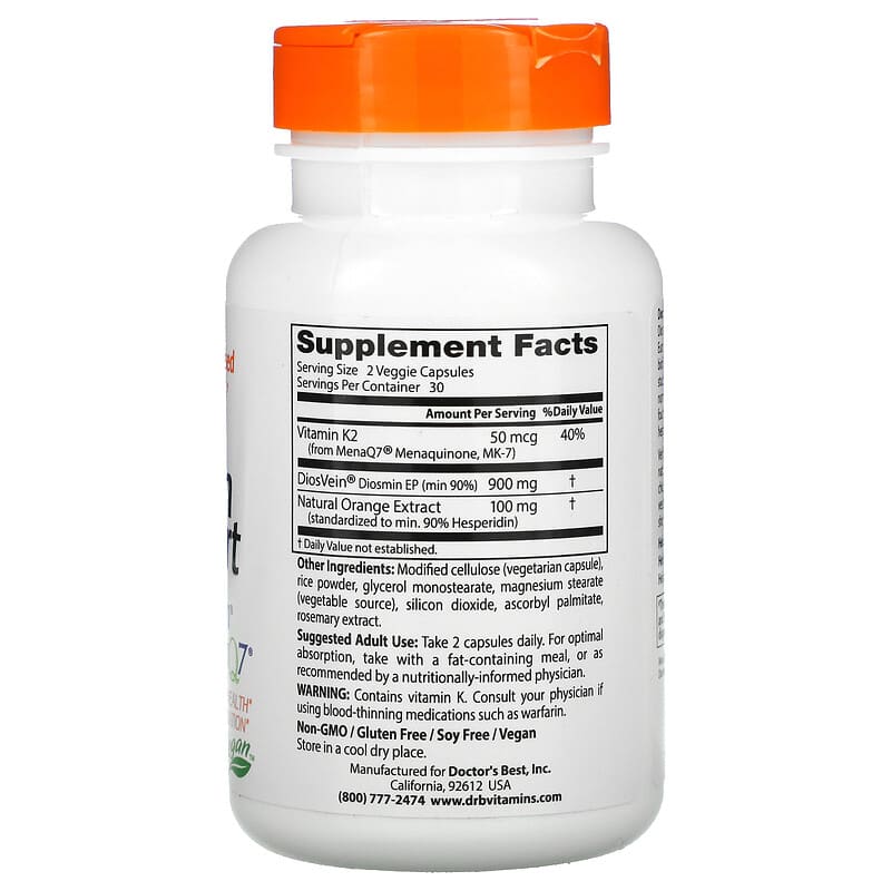 Doctor's Best Vein Support with DiosVein and MenaQ7 60 Veggie Caps 2 Thành phần vi chất của Doctor's Best Vein Support with DiosVein and MenaQ7 60 Veggie Caps 753950001855