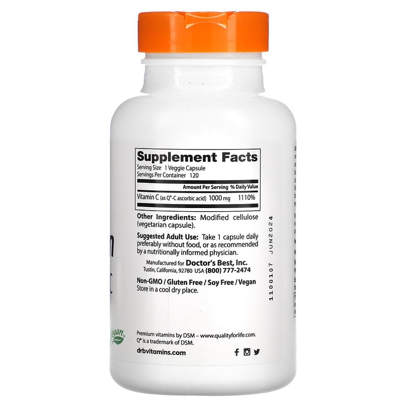 Doctor's Best Vitamin C with Q-C 1.000 mg 120 Veggie Caps 2 Thành phần vi chất của Doctor's Best Vitamin C with Q-C 1.000 mg 120 Veggie Caps 753950002579