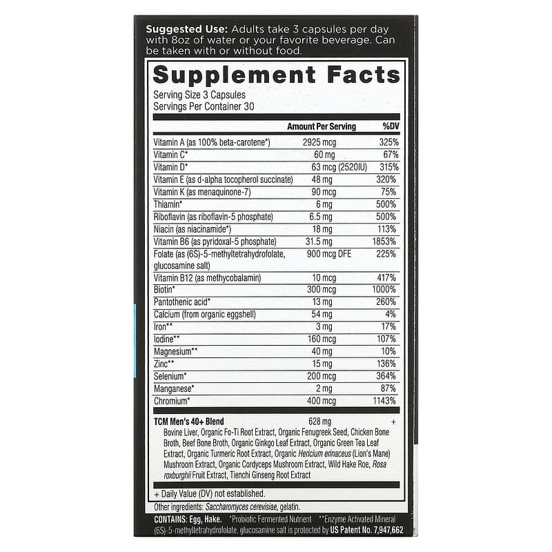 Dr. Axe / Ancient Nutrition Ancient Multi Men's 40+ 90 Capsules 2 Thành phần vi chất của Dr. Axe / Ancient Nutrition Ancient Multi Men's 40+ 90 Capsules 816401023322