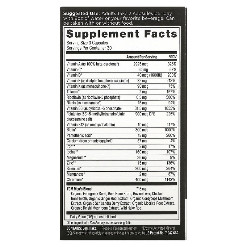 Dr. Axe / Ancient Nutrition Ancient Multi Men's 90 Capsules 2 Thành phần vi chất của Dr. Axe / Ancient Nutrition Ancient Multi Men's 90 Capsules 816401023230
