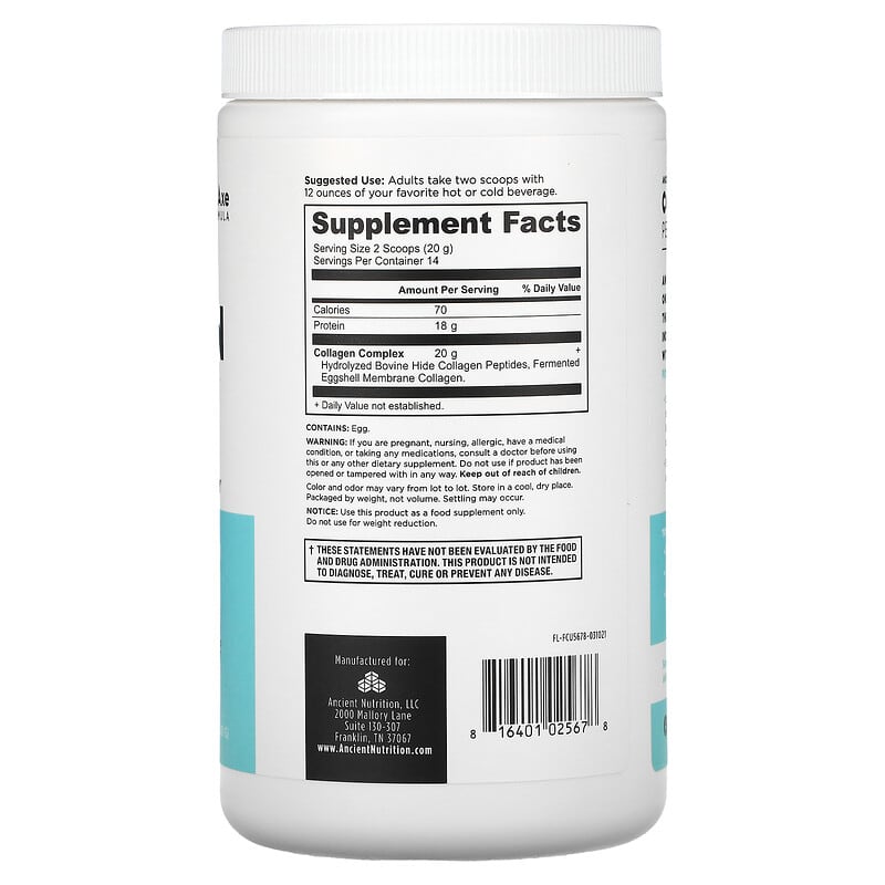 Dr. Axe / Ancient Nutrition Collagen Peptides Unflavored 9.88 oz (280 g) 2 Thành phần vi chất của Dr. Axe / Ancient Nutrition Collagen Peptides Unflavored 9.88 oz (280 g) 816401025678
