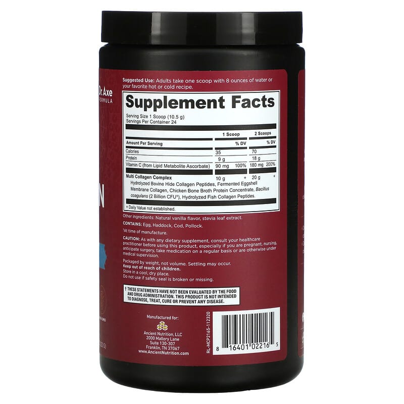 Dr. Axe / Ancient Nutrition Multi Collagen Protein Vanilla 8.9 oz (252 g) 2 Thành phần vi chất của Dr. Axe / Ancient Nutrition Multi Collagen Protein Vanilla 8.9 oz (252 g) 816401022165