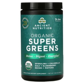 Thực phẩm chức năng Dr. Axe / Ancient Nutrition Organic Super Greens 7.05 oz (200 g) 816401025616
