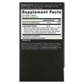 Thành phần vi chất của Dr. Axe / Ancient Nutrition Vitamin B-12 30 Capsules 816401023353