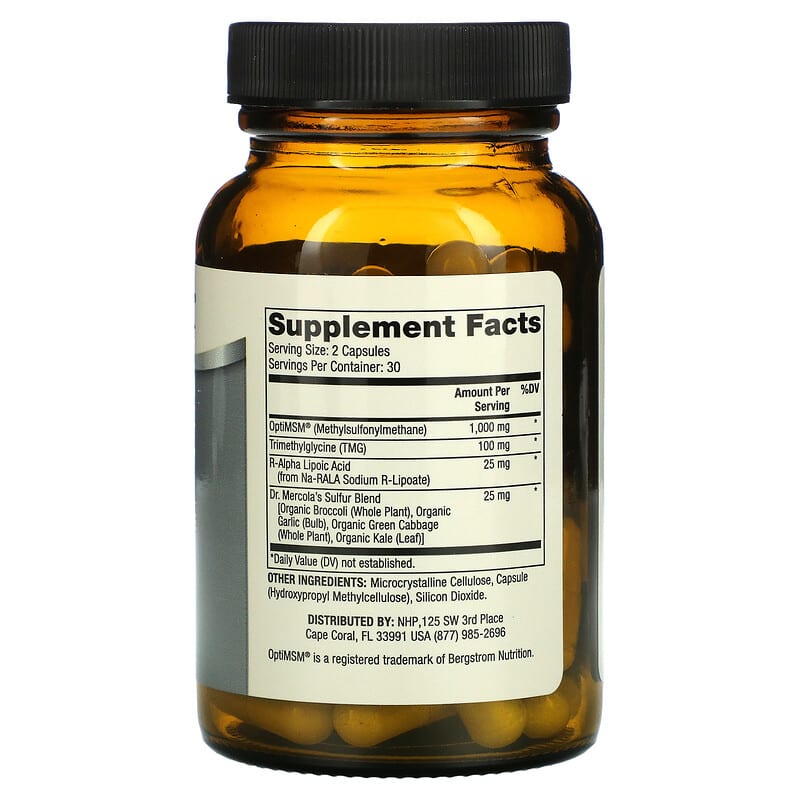 Dr. Mercola MSM Methylsulfonylmethane Sulfur Complex 60 Capsules 2 Thành phần vi chất của Dr. Mercola MSM Methylsulfonylmethane Sulfur Complex 60 Capsules 813006015004