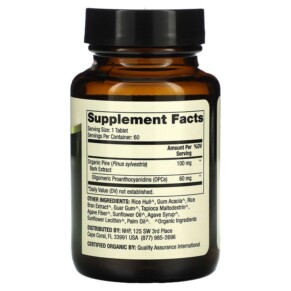 Thành phần vi chất của Dr. Mercola Organic Pine Bark Extract with OPCs 60 Tablets 810487039260