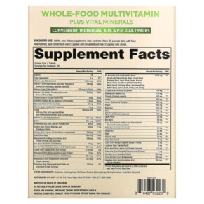 Thành phần vi chất của Dr. Mercola Whole-Food Multivitamin A.M. & P.M. Daily Packs 30 Dual Packs 810487032230