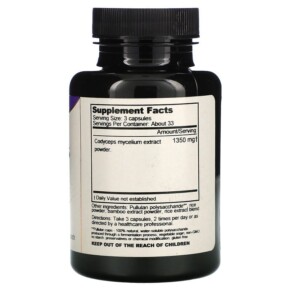Thành phần vi chất của Dragon Herbs (Ron Teeguarden) Cordyceps 450 mg 100 Vegetarian Capsules 679372005069