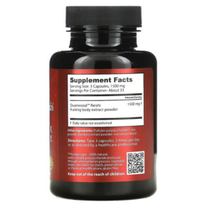Thành phần vi chất của Dragon Herbs (Ron Teeguarden) Duanwood Reishi 500 mg 100 Capsules 679372005144