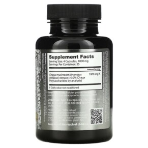 Thành phần vi chất của Dragon Herbs (Ron Teeguarden) Wild Siberian Chaga 450 mg 100 Capsules 679372005052