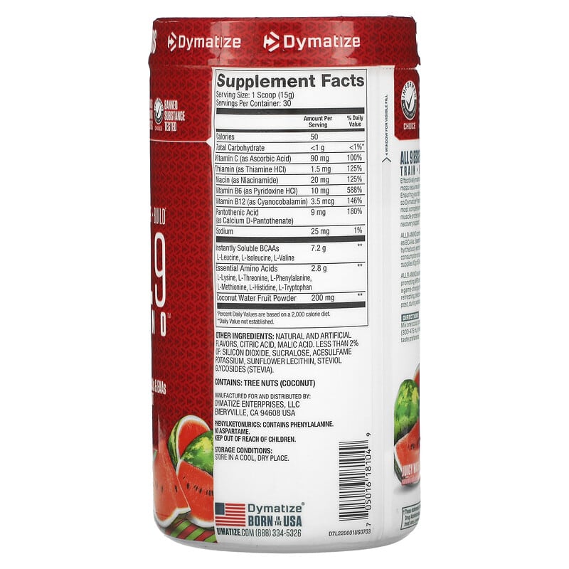 Dymatize ALL9AMINO Juicy Watermelon 15.87 oz (450 g) 2 Thành phần vi chất của Dymatize ALL9AMINO Juicy Watermelon 15.87 oz (450 g) 705016181049
