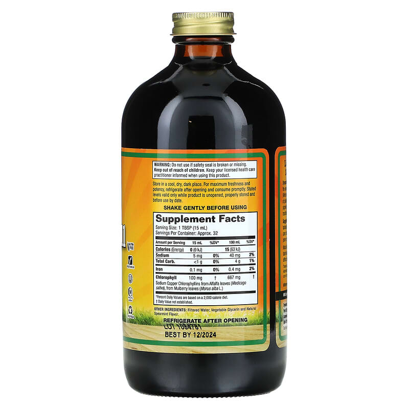 Dynamic Health Liquid Chlorophyll Natural Spearmint 100 mg 16 fl oz (473 ml) 2 Thành phần vi chất của Dynamic Health Liquid Chlorophyll Natural Spearmint 100 mg 16 fl oz (473 ml) 790223101584