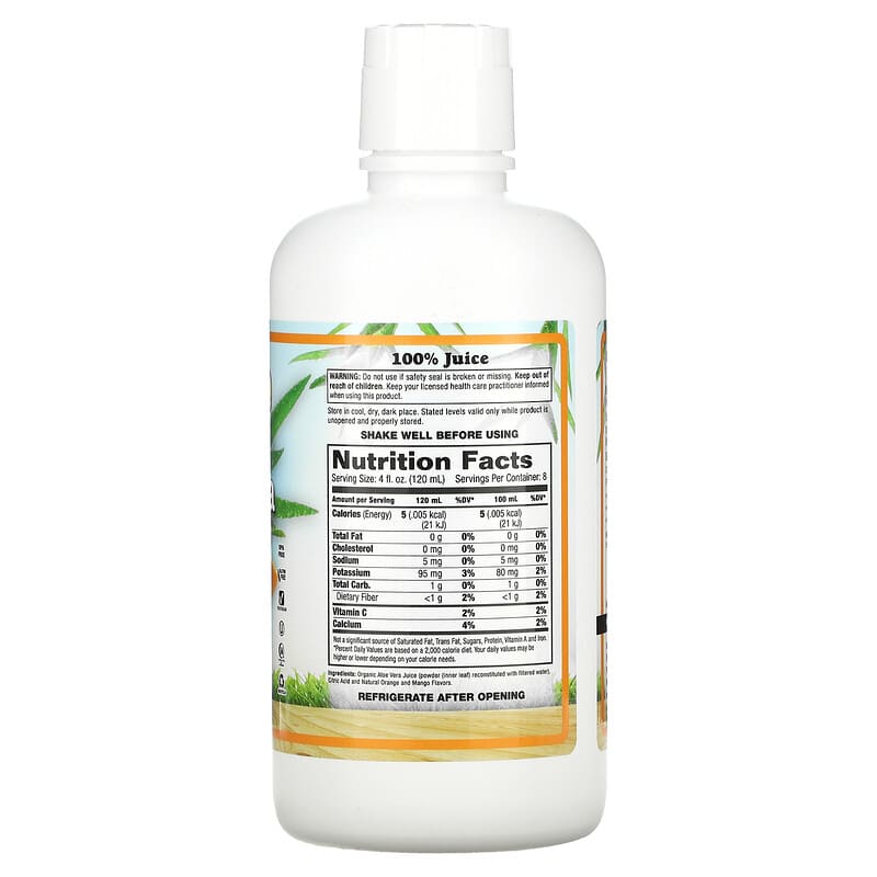Dynamic Health Organic Aloe Vera Orange Mango 32 fl oz (946 ml) 2 Thành phần vi chất của Dynamic Health Organic Aloe Vera Orange Mango 32 fl oz (946 ml) 790223100778