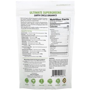 Thành phần vi chất của Earth Circle Organics Ultimate Super Greens 10 oz (283 g) 813313014363