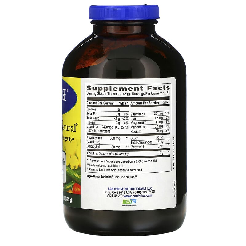 Earthrise Spirulina Natural 16 oz (454 g) 2 Thành phần vi chất của Earthrise Spirulina Natural 16 oz (454 g) 032602450006