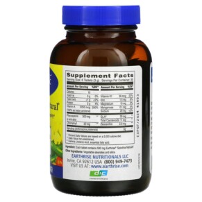 Thành phần vi chất của Earthrise Spirulina Natural 500 mg 180 Tablets 032602120008