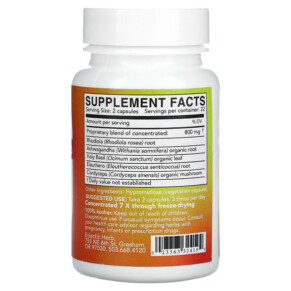 Thành phần vi chất của Eclectic Institute Freeze Dried Fresh Adrenal Support 400 mg 45 Veg Caps 023363324194