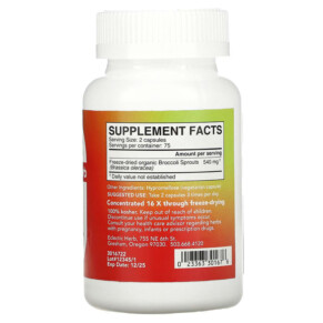 Thành phần vi chất của Eclectic Institute Freeze Dried Fresh Broccoli Sprouts 270 mg 150 Veg Caps 023363301676