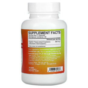 Thành phần vi chất của Eclectic Institute Freeze Dried Fresh Cranberry 300 mg 120 Veg Caps 023363301386