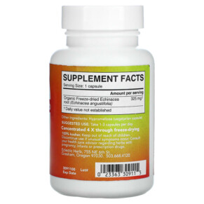 Thành phần vi chất của Eclectic Institute Freeze Dried Fresh Echinacea Angustifolia 325 mg 90 Veg Caps 023363309115