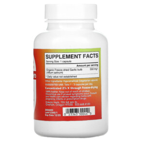 Thành phần vi chất của Eclectic Institute Freeze Dried Fresh Garlic 550 mg 120 Veg Caps 023363300440