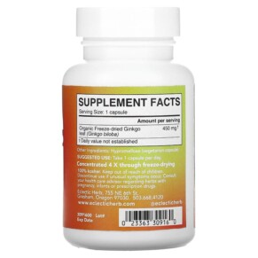 Thành phần vi chất của Eclectic Institute Freeze Dried Fresh Ginkgo 450 mg 90 Veg Caps 023363309160