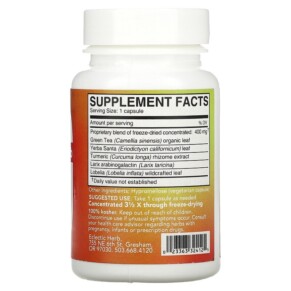 Thành phần vi chất của Eclectic Institute Freeze Dried Fresh Lung Support 400 mg 45 Veg Caps 023363324125