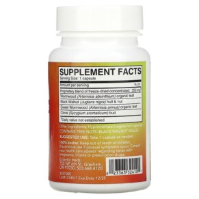 Thành phần vi chất của Eclectic Institute Freeze Dried Fresh Parafight 350 mg 45 Veg Caps 023363324101