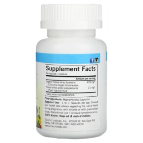 Thành phần vi chất của Eclectic Institute Raw Fresh Freeze-Dried Turmeric & Pepper 430 mg 90 Non-GMO Veg Caps 023363319114