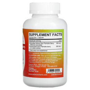 Thành phần vi chất của Eclectic Institute Whole Herb Concentrate Saw Palmetto 600 mg 240 Caps 023363302505