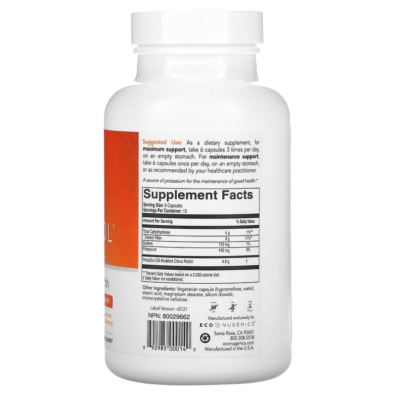 Econugenics PectaSol Modified Citrus Pectin 90 Vegetarian Capsules 2 Thành phần vi chất của Econugenics PectaSol Modified Citrus Pectin 90 Vegetarian Capsules 892985000140