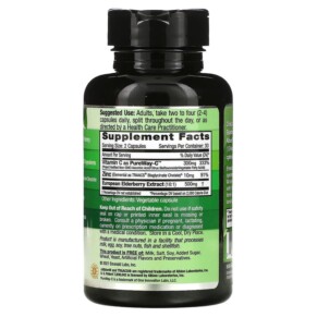 Thành phần vi chất của Emerald Laboratories Elderberry + PureWay C + Zinc 60 Vegetable Caps 743650003600