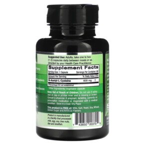 Thành phần vi chất của Emerald Laboratories NAC Vegan 600 mg 60 Vegetable Caps 743650003709